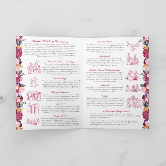Hindu Wedding Ceremony Bright Tropical Flowers Programme (Inside)
