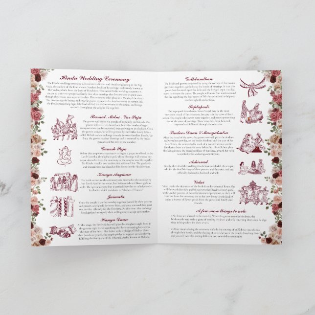 Hindu Wedding Ceremony (Gold Red Pink) Folded Programme (Inside)