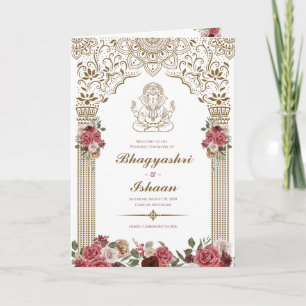 Hindu Wedding Ceremony (Gold Red Pink) Folded Programme