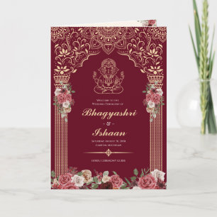 Hindu Wedding Ceremony Guide (Red, Pink Gold) Programme