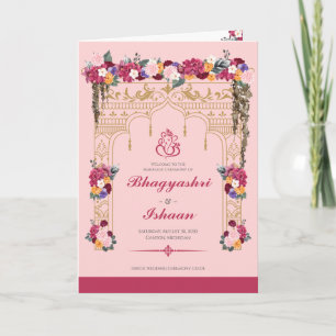 Hindu Wedding Ceremony Pink Tropical Floral Programme