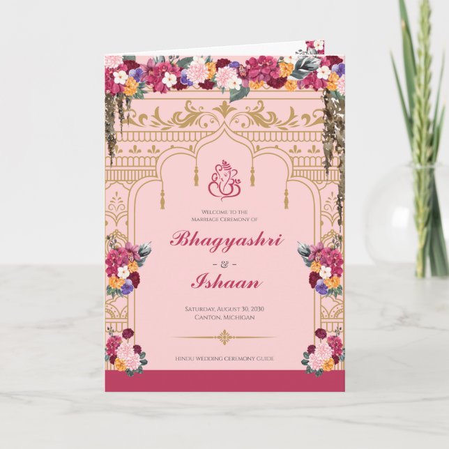 Hindu Wedding Ceremony Pretty Tropical Floral Programme (Front)