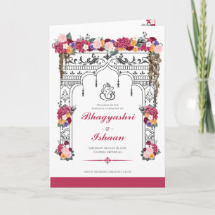 Hindu Wedding Ceremony Tropical Floral Pink Programme