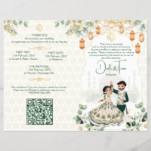 Hindu wedding rituals program green gold flyer