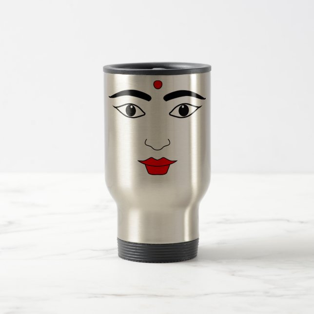 Hindu Woman Black White Red Bindi Mark Travel Mug (Center)