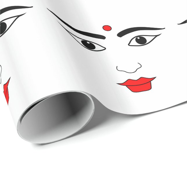 Hindu Woman Black White Red Bindi Mark Wrapping Paper (Roll Corner)