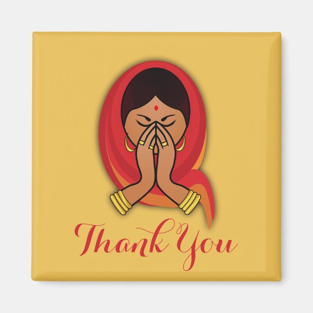 Hindu Woman in Namaste Greeting Pose Thank You Magnet (Front)