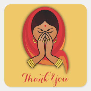 Hindu Woman in Namaste Pose Thank You Square Sticker