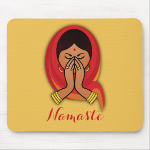Hindu Woman with Head Scarf in Namaste Greeting Mouse Mat