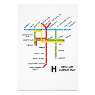 Hingham Massachusetts Subway Map Satire Photo Print