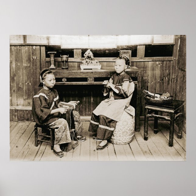 HINGWHA CITY CHINA 1904 PHOTO Girls Making Shoes  Poster (Front)