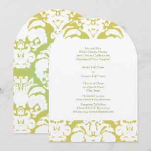 Hints of Butter Yellow Lime Green Damask Wedding Invitation