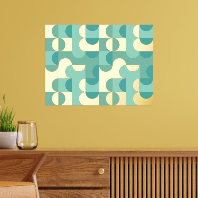 Hip Abstract Circles Wavy Gold Mosaic Art Pattern Foil Prints (In Situ (Living Room))