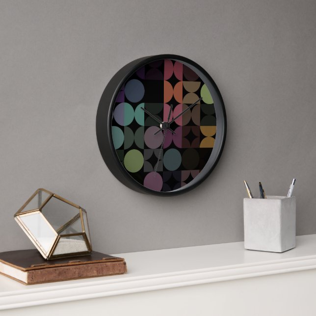 Hip Abstract Half Circles Fusion Art Pattern Clock (Office)