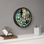 Hip Abstract Half Circles Industrial Fusion Art Clock<br><div class="desc">Beautiful contemporary black, dark brown, grey, beige taupe, teal, and olive green coloured geometric circles and half circles pattern on a crisp white background. Elegant, stylish, and eclectic minimalism design for the artistic interior designer, the artsy décor decorator, the popular hip trendsetter, the vintage retro art style, or the abstract...</div>