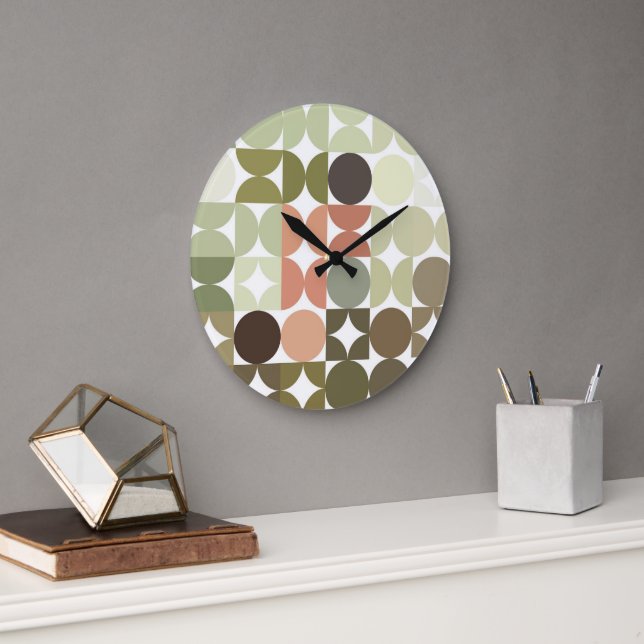 Hip Abstract Half Circles Industrial Fusion Art Large Clock (Office)