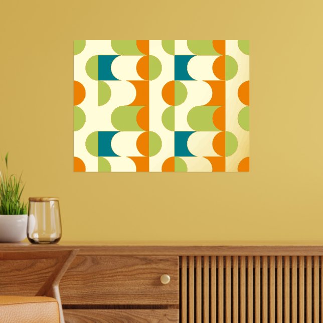 Hip Abstract Half Circles Wavy Mosaic Art Pattern Foil Prints (In Situ (Living Room))