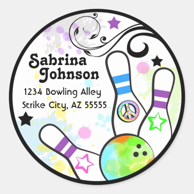 Hip and Colourful Bowling Address Label (Front)