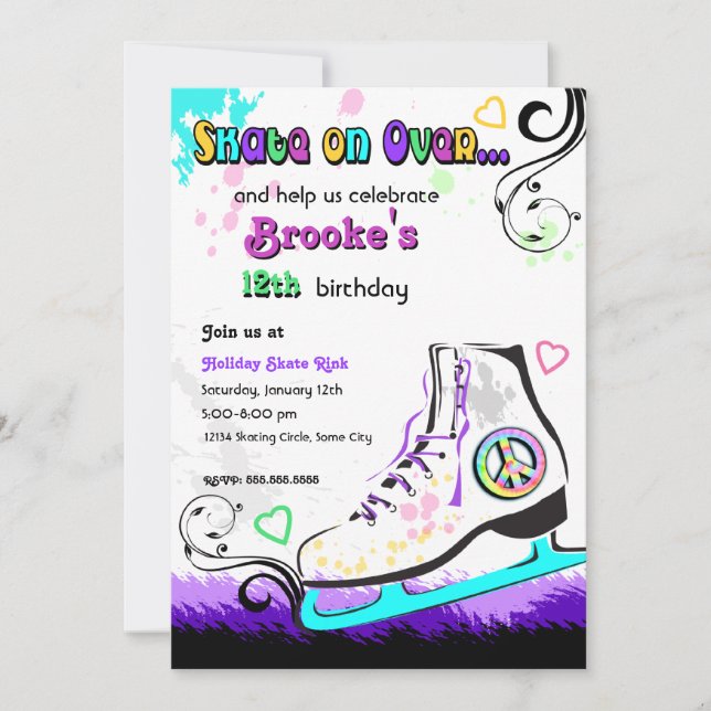 Hip and Colourful Ice Skate Invitation (Front)