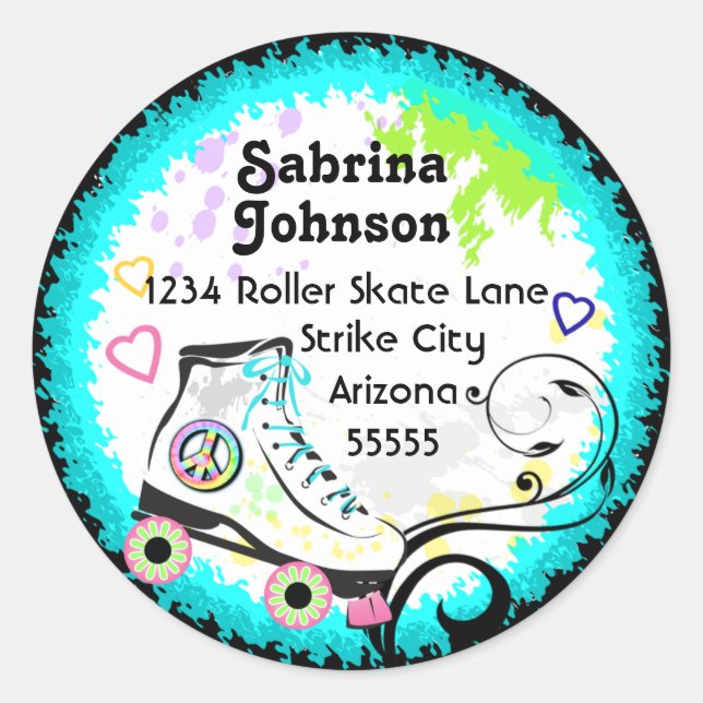 Hip and Colourful Roller Skate Address Label (Front)