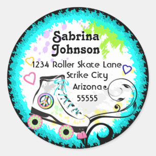 Hip and Colourful Roller Skate Address Label