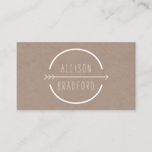 Hip and Rustic Arrow Logo on Tan Cardboard II Business Card