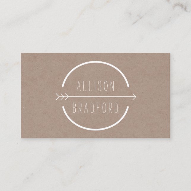 Hip and Rustic Arrow Logo on Tan Cardboard II Business Card (Front)