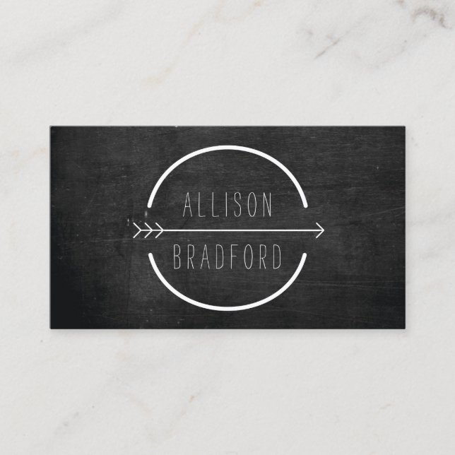 Hip and Rustic Arrow Logo with Handwritten Name Business Card (Front)