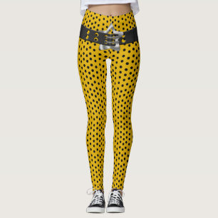 Hip Black Belt Star - Black Polka Dots on Yellow Leggings