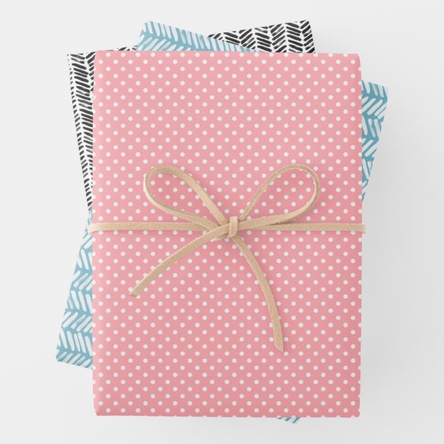 Hip Blush Pink Teal Black White Abstract Zigzag Wrapping Paper Sheet (In situ)