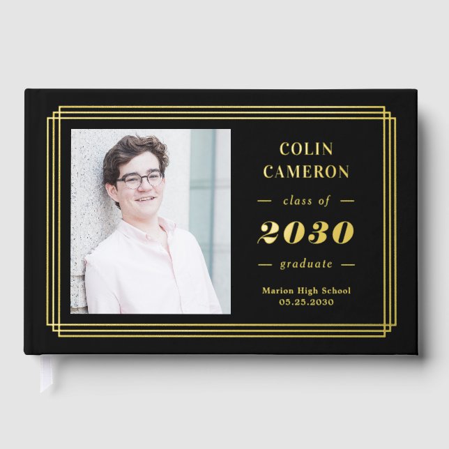 Hip Border Foil Photo Graduation Guest Book (Front)