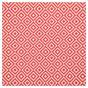 Hip Bright Red Ikat Diamond Squares Mosaic Pattern Fabric