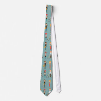 Hip Cartoon People Illustrations Pattern (Blue) Tie