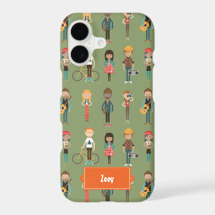 Hip Cartoon People Illustrations Pattern (Green)