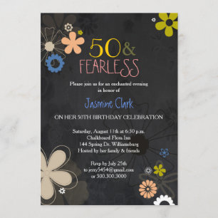 Hip Chalkboard Floral 50th Birthday Party Invitation