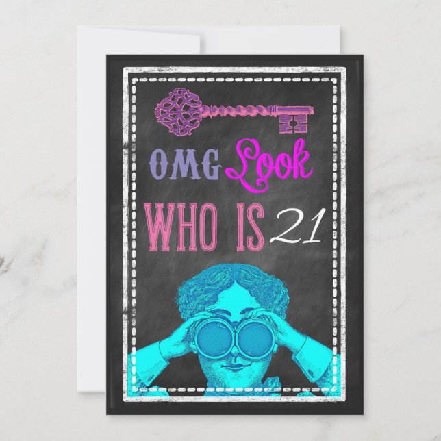 Hip Chalkboard Retro 21st Birthday Party Invites (Front)