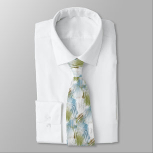 Hip Chic Lime Green Grey Blue Brushstrokes Art Tie