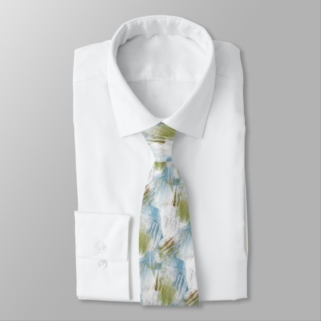 Hip Chic Lime Green Grey Blue Brushstrokes Art Tie (Tied)