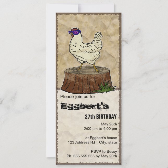 Hip Chicken, 4"x9.25" invitation (Front)