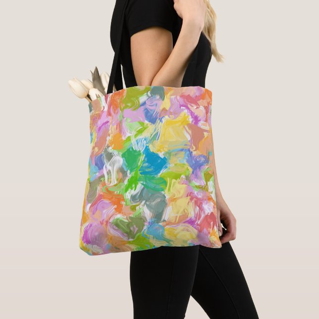 Hip Colourful Vibrant Summer Paint Splatter Patter Tote Bag (Close Up)