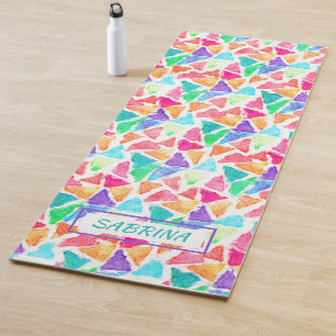 Hip Custom Triangles Polygon Mosaic Watercolor Art Yoga Mat