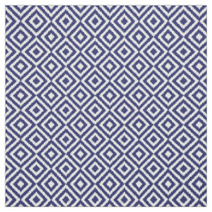 Hip Dark Blue Ikat Diamond Squares Mosaic Pattern Fabric