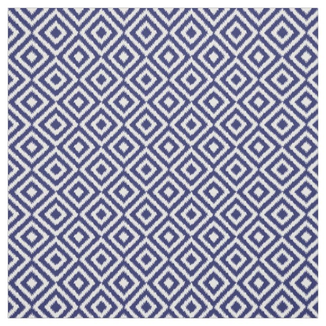 Hip Dark Blue Ikat Diamond Squares Mosaic Pattern Fabric (Swatch)