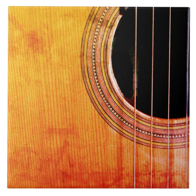Hip Distressed Musical Acoustic Guitar Tile (Front)