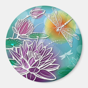 Hip Dragonfly Pretty Modern Summer Floral Art Magnet