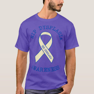 Hip Dysplasia Awareness Floral Blue White Ribbon D T-Shirt