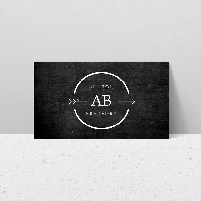 HIP & EDGY MONOGRAM LOGO with ARROW on BLACK WOOD Business Card (Creator Uploaded)
