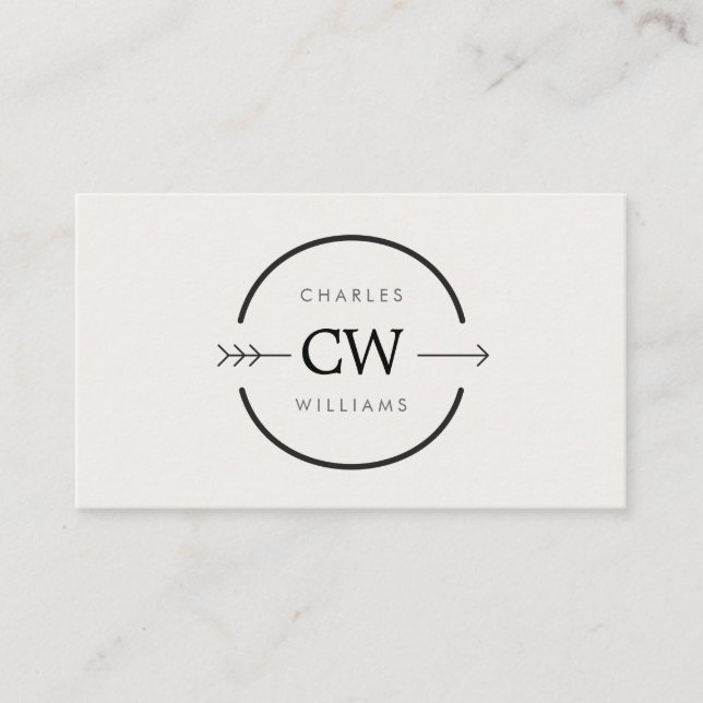 HIP & EDGY MONOGRAM LOGO with ARROW on LIGHT GRAY Business Card (Front)