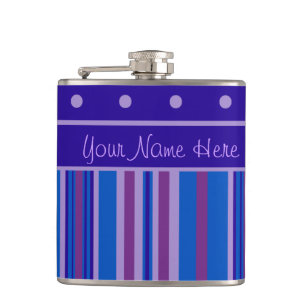 Hip Flask to Personalize Blue, Mauve, Pink Stripes