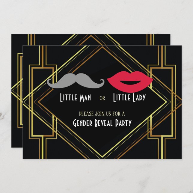 hip gatsby little man or little miss gender reveal invitation (Front/Back)